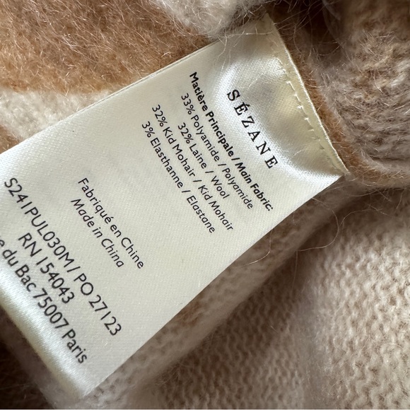 Sezane x Pangea sz L Carmelo Jumper Camel Ecru Mohair Sweater Knit French - Picture 7 of 8